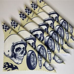MOTORCYCLE Race Skull Helmet Scalloped Edge Fabric Table Napkins Set of 6